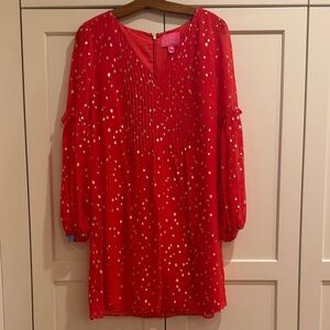Lily Pulitzer Clema Dress with Gold Dots - coral